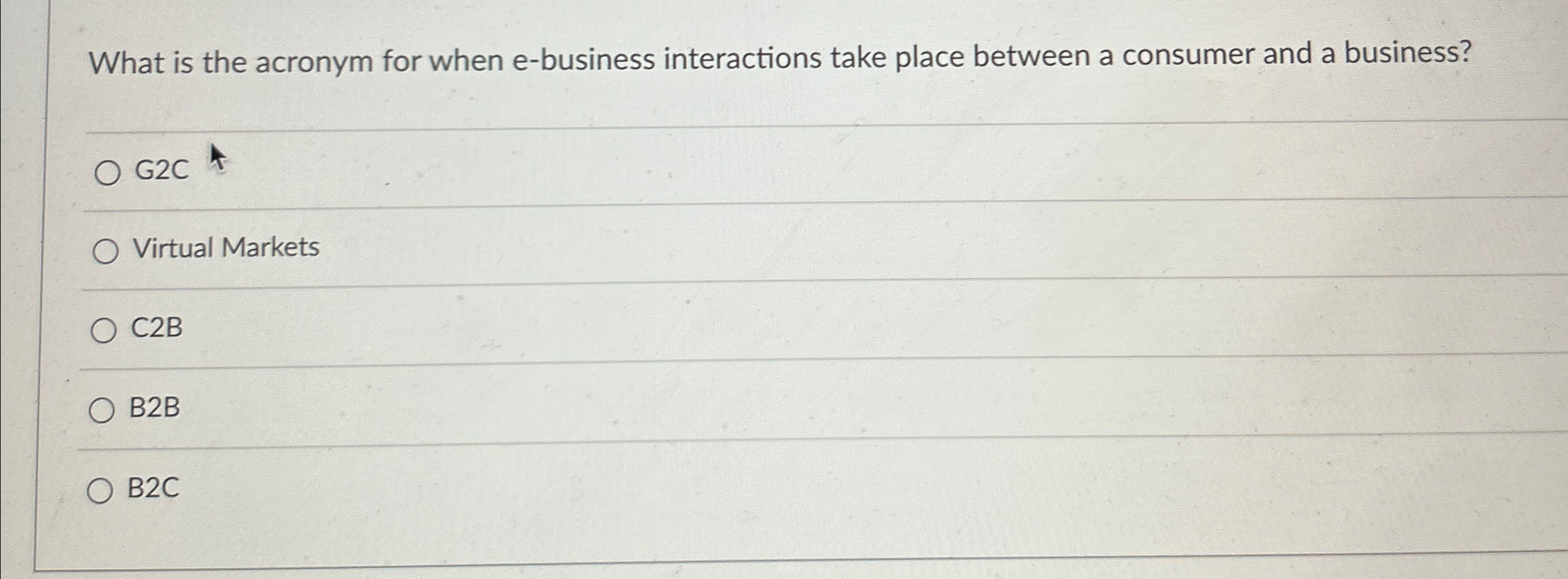  What is the acronym for when e-business interactions take place between