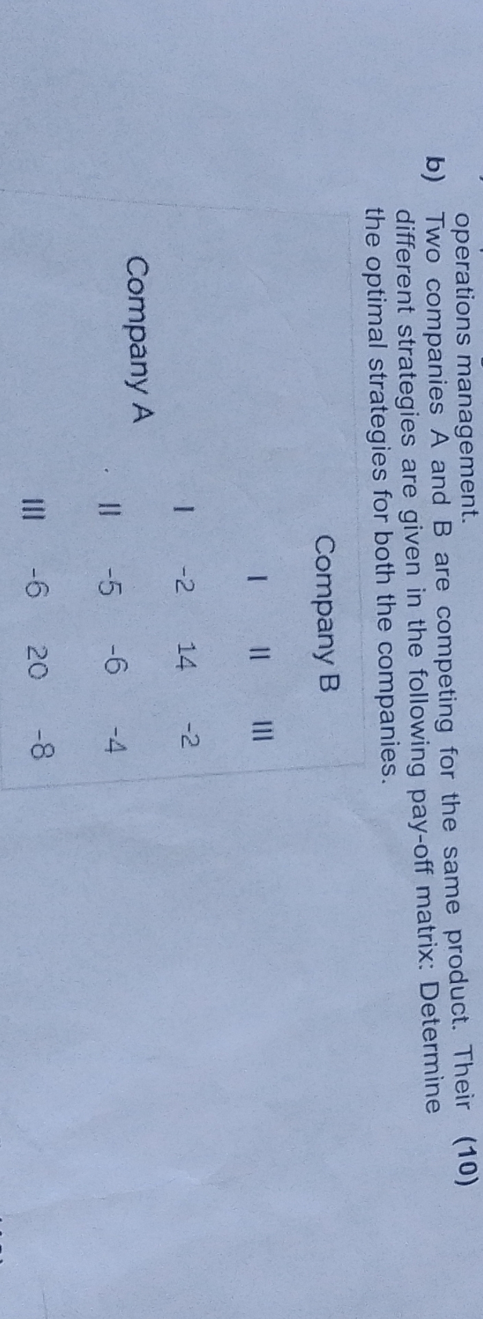  b) Two operations management. (10) different strategies are given in the