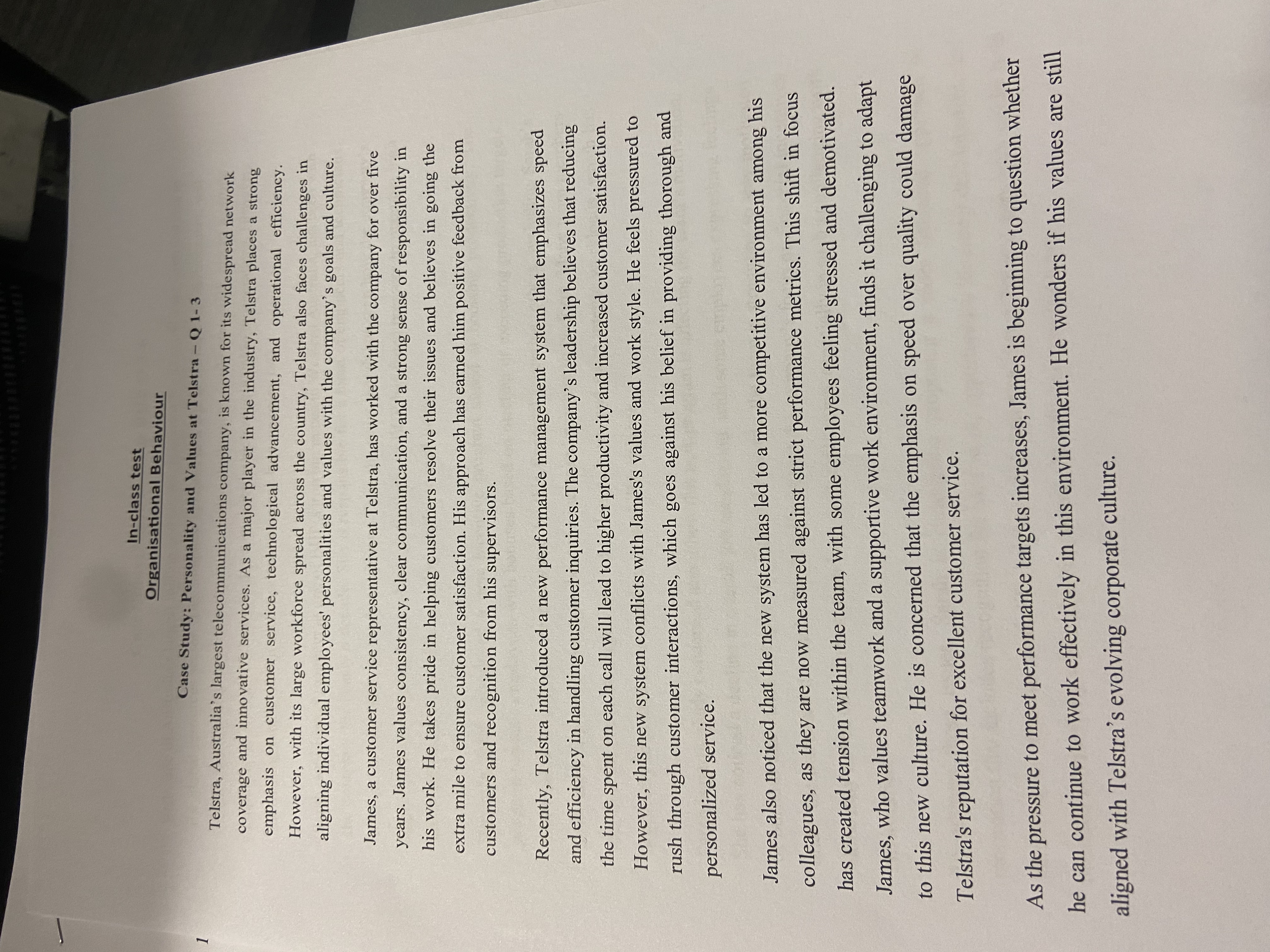  Case Study: Personality and Values at Telstra - Q 1-3 Telstra,