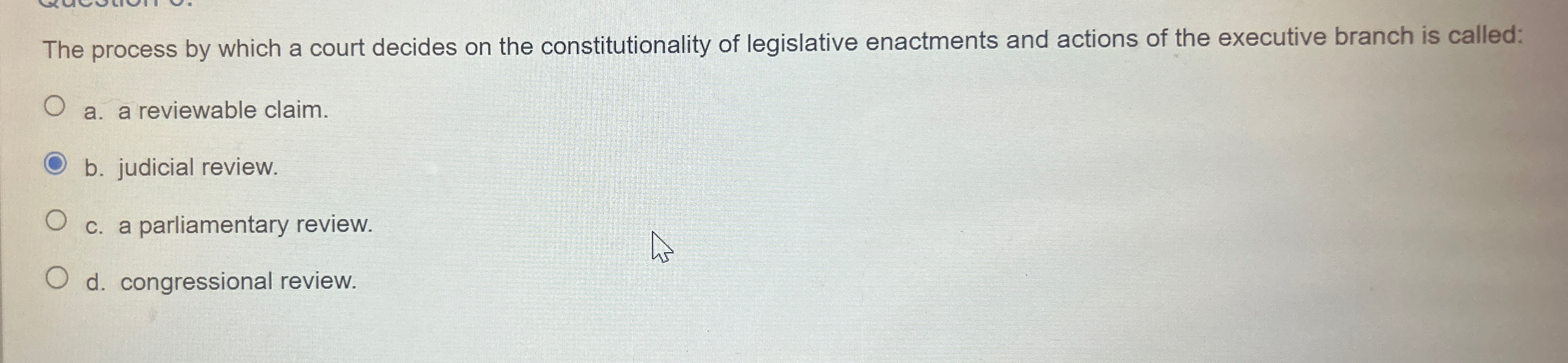  The process by which a court decides on the constitutionality of