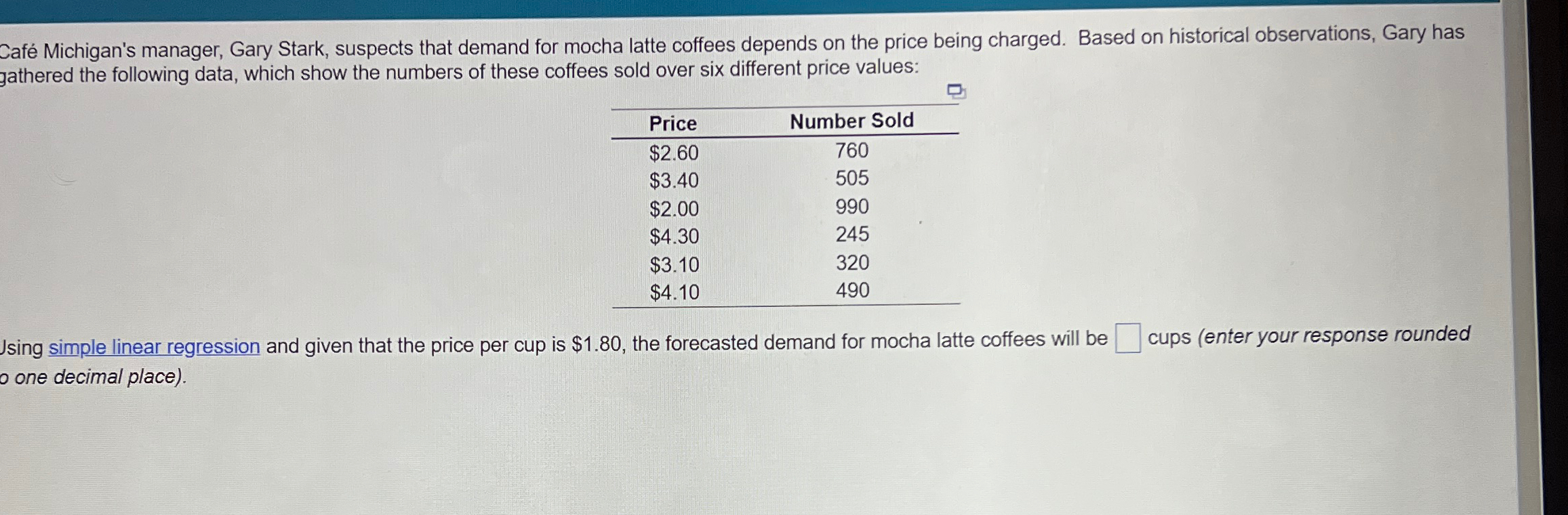  Caf Michigan's manager, Gary Stark, suspects that demand for mocha latte
