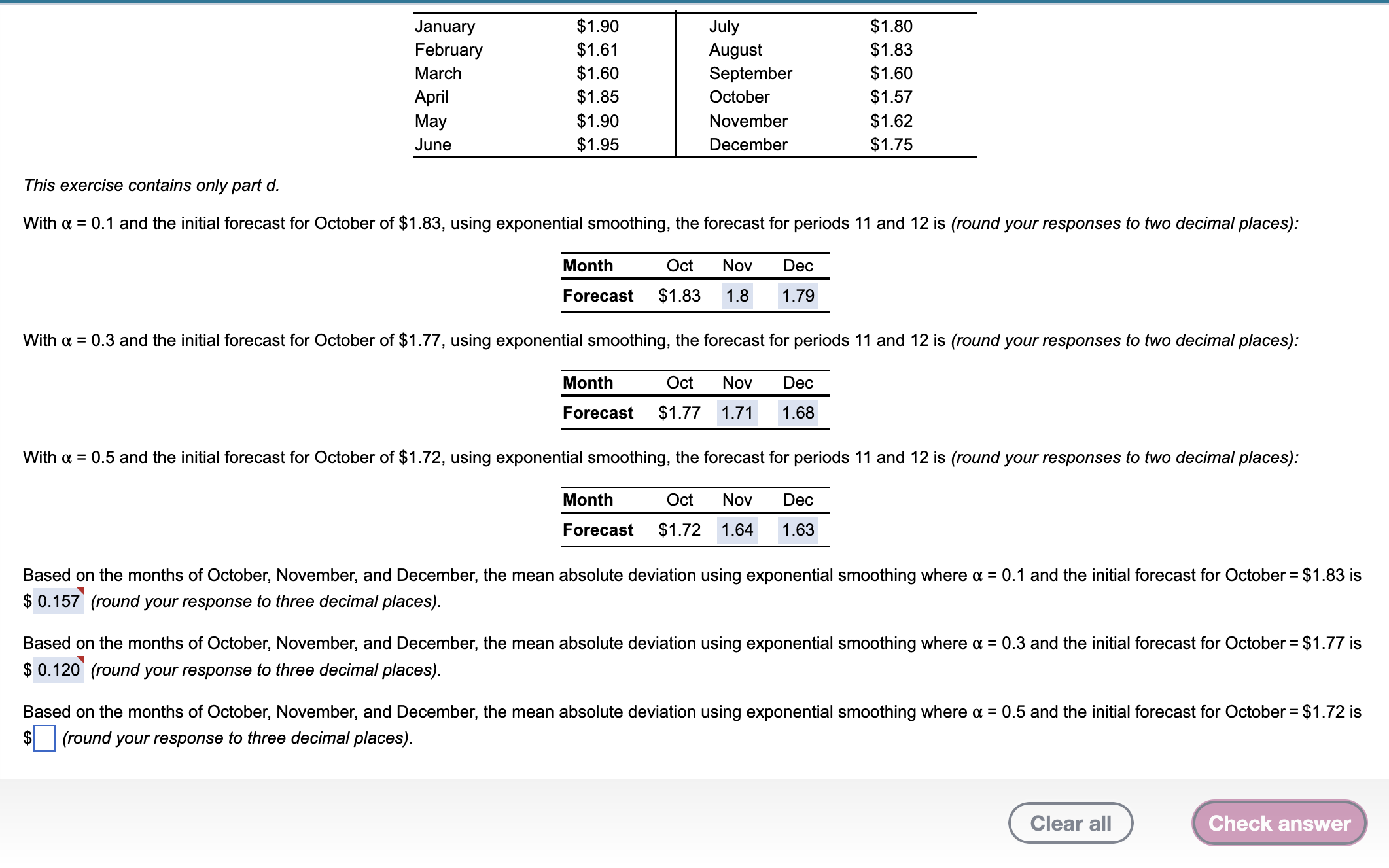  This exercise contains only part d. With =0.1 and the initial