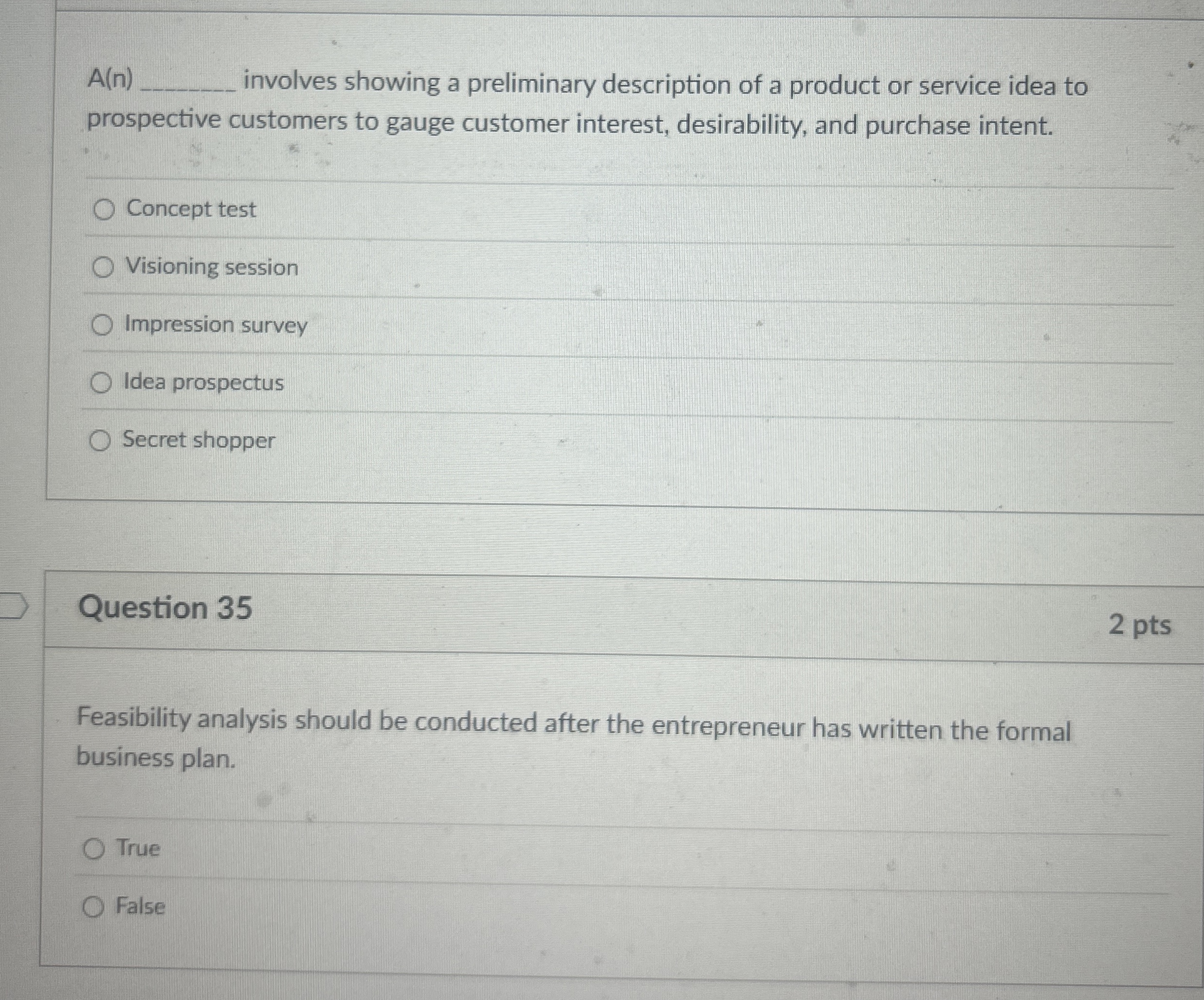  A(n) involves showing a preliminary description of a product or service