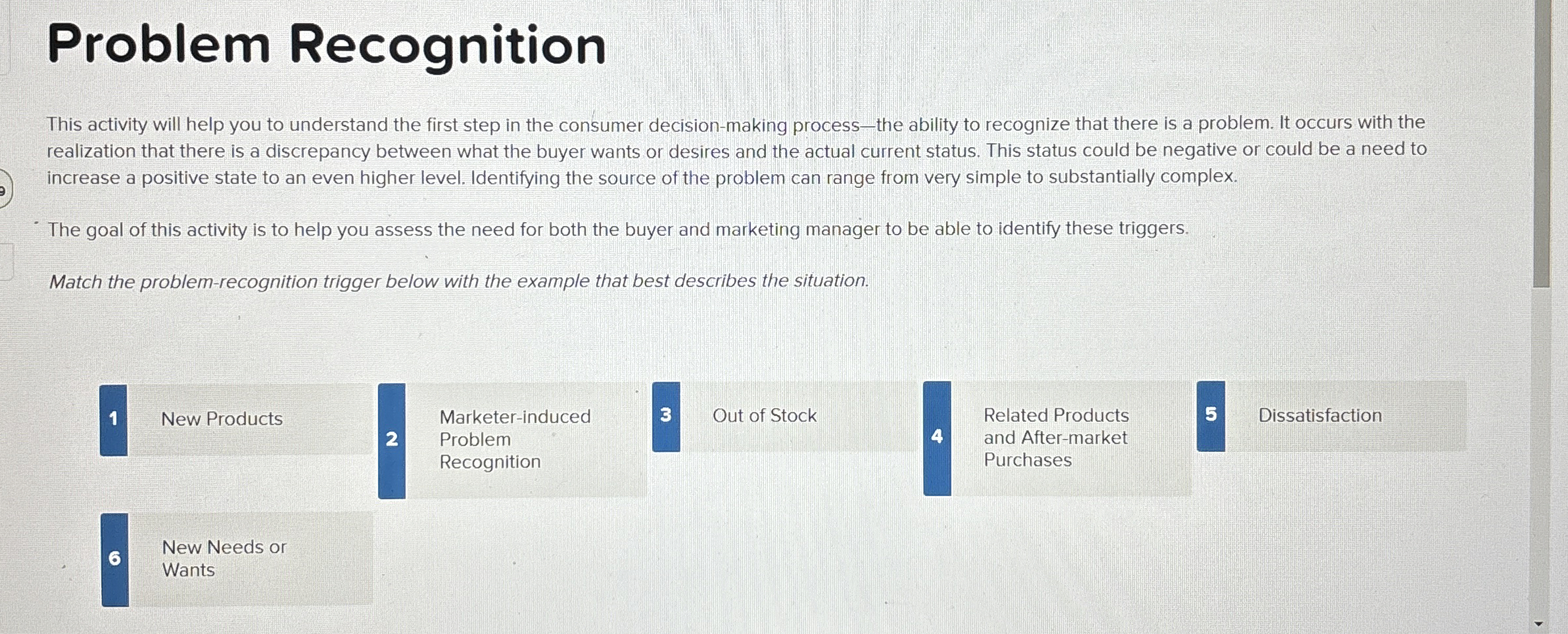  Problem Recognition This activity will help you to understand the first