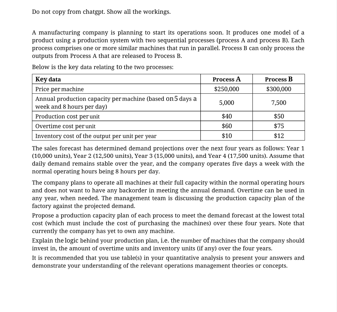  Do not copy from chatgpt. Show all the workings. A manufacturing