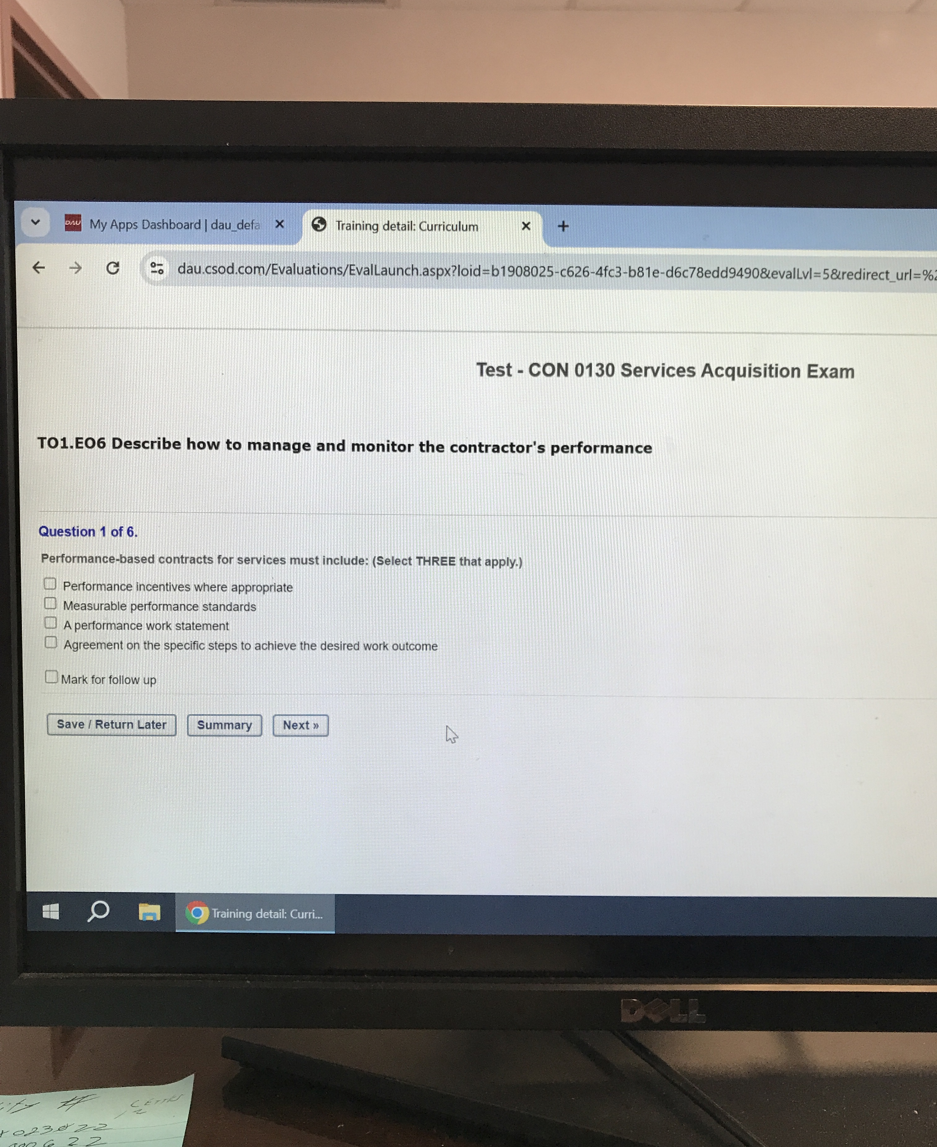  Test - CON 0130 Services Acquisition Exam TO1.EO6 Describe how to