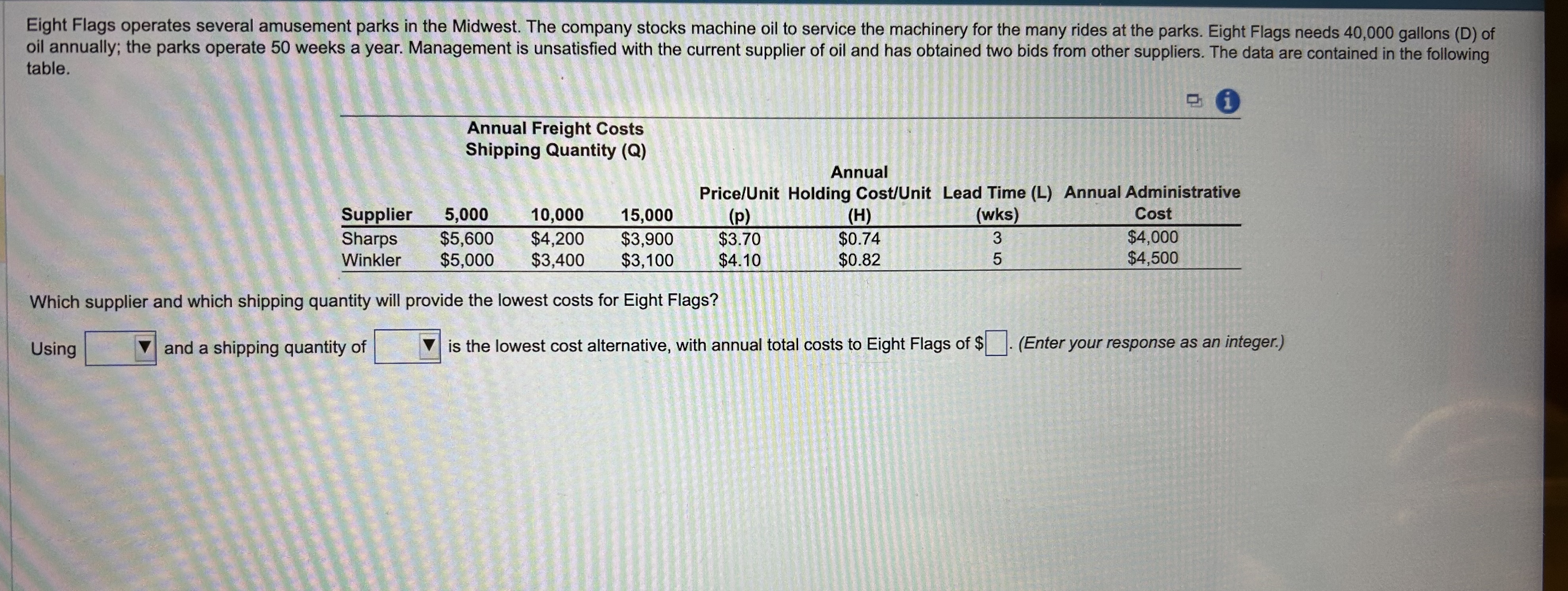  Question 2: Eight Flags operates several amusement parks in the Midwest.