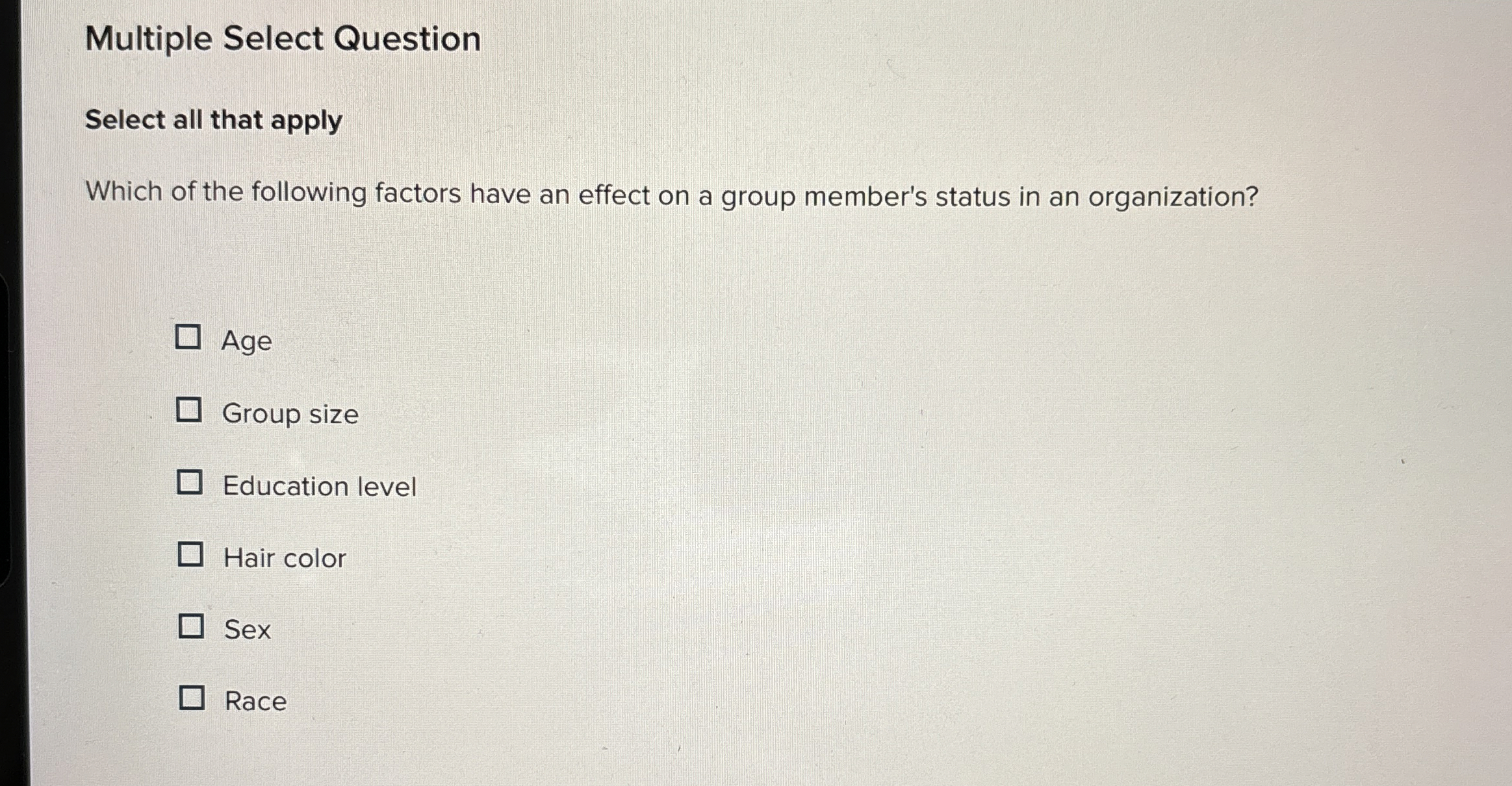  Multiple Select Question Select all that apply Which of the following