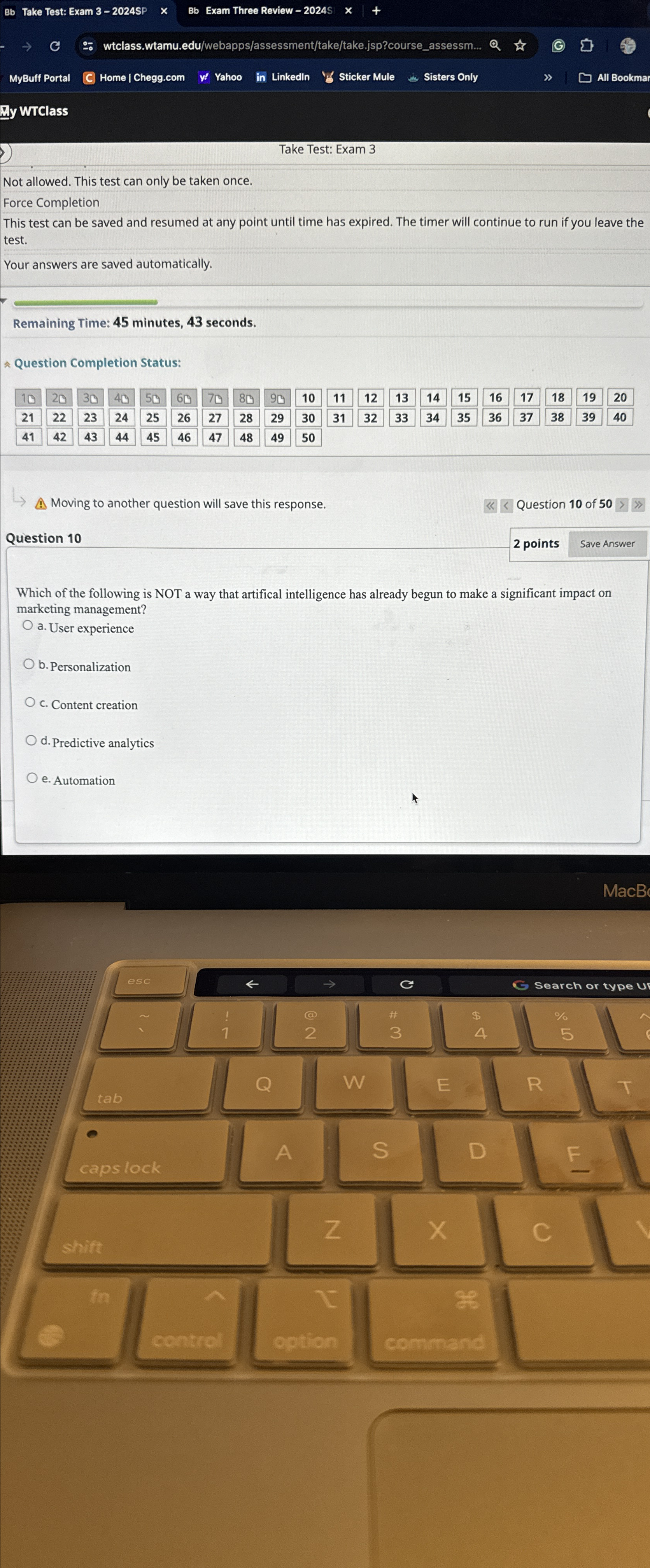  Take Test: Exam 3-2024SP Exam Three Review -2024 S MyBuff Porta
