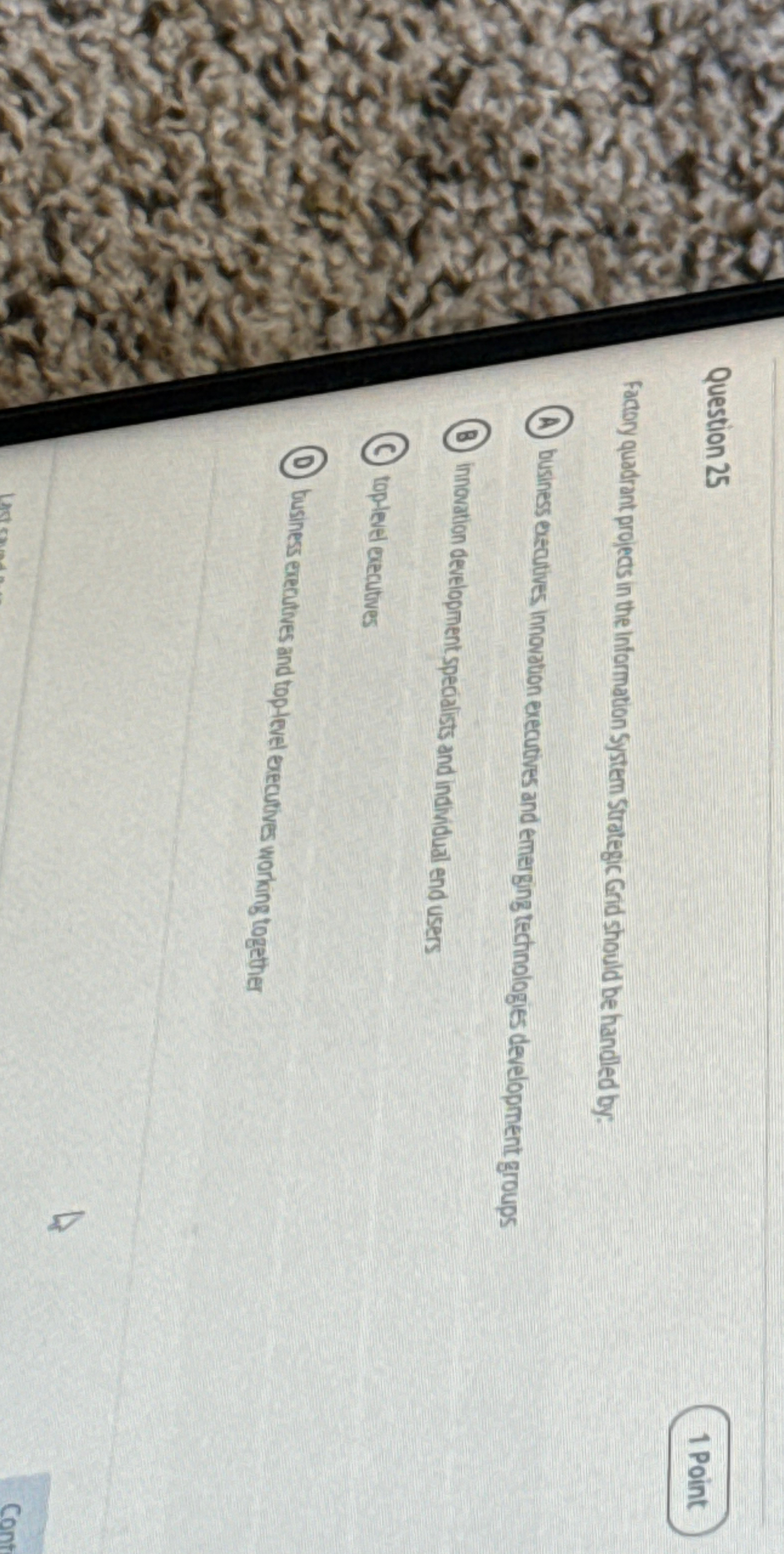  Question 25 Factory quadrant projects in the information System Strategic Grid