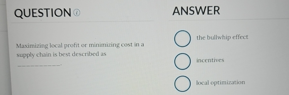 QUESTION (i) Maximizing local profit or minimizing cost in a ANSWER