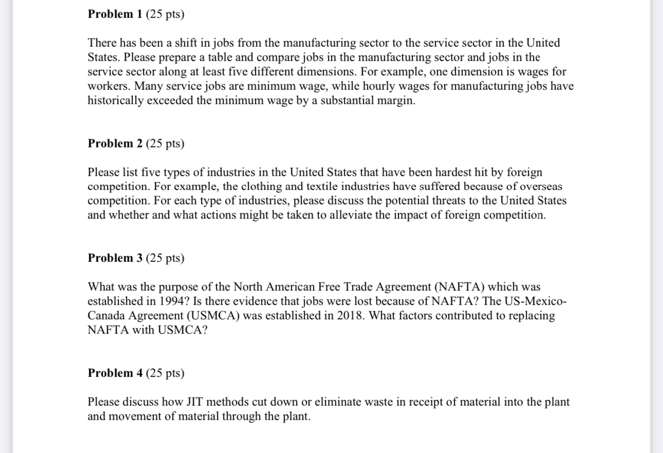  Problem 1(25 pts) There has been a shift in jobs from