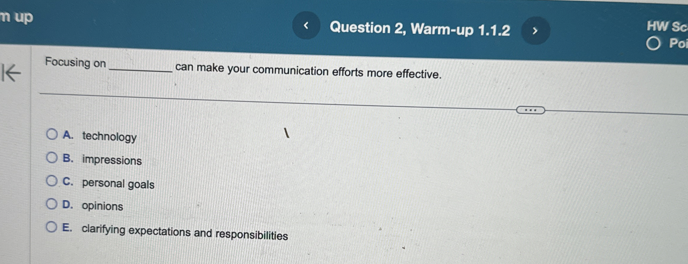  i up Question 2, Warm-up 1.1.2 Focusing on can make your