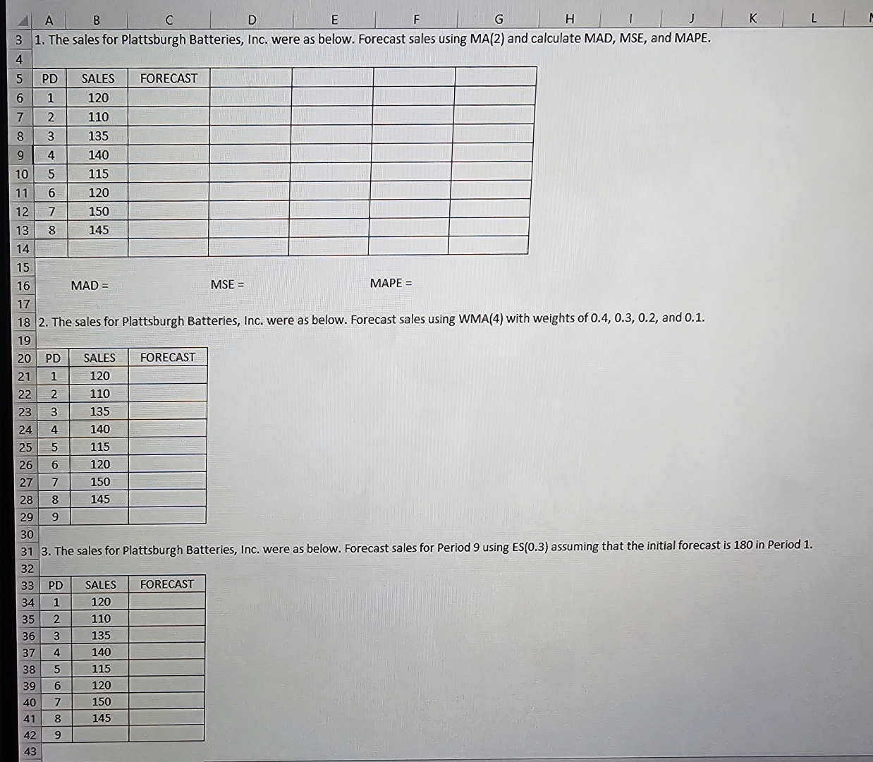  Please help to solve by usung exell phormulas or/and eqatiion. 1.
