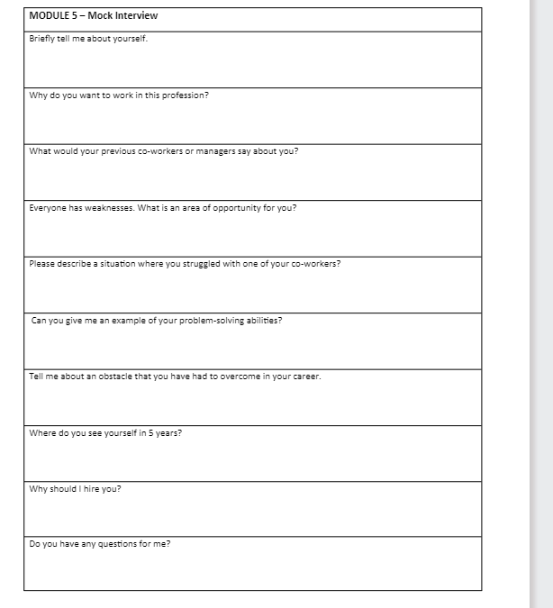  Imagine that the mock interview that you just completed as a