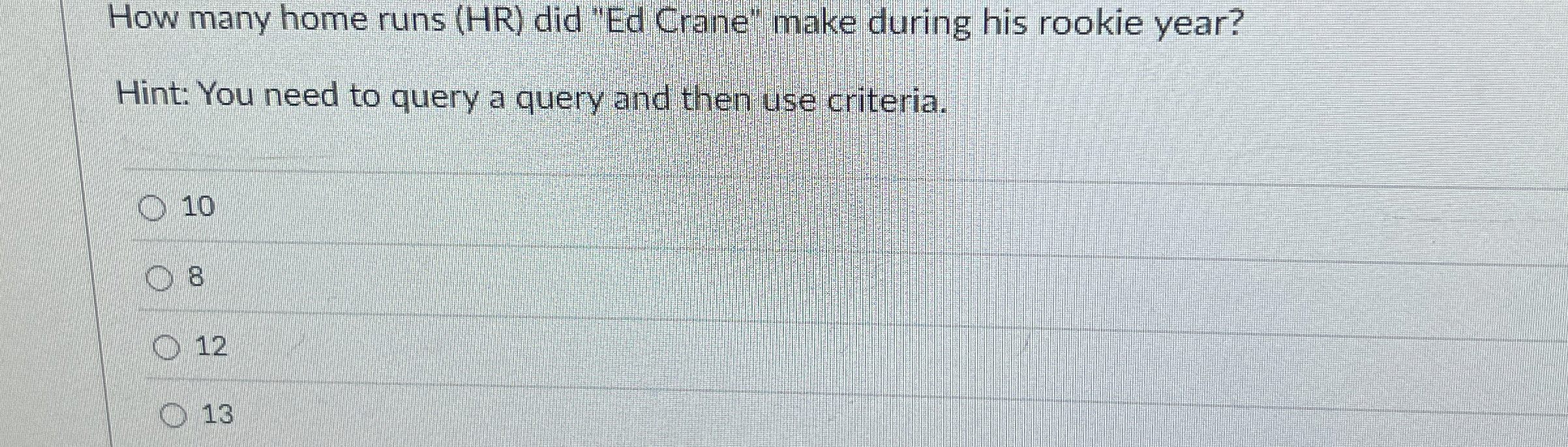  How many home runs (HR) did "Ed Crane" make during his