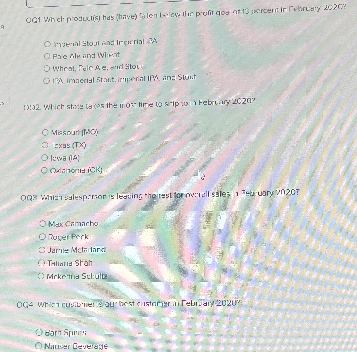  OQ1. Which product(s) has (have) fallen below the profit goal of