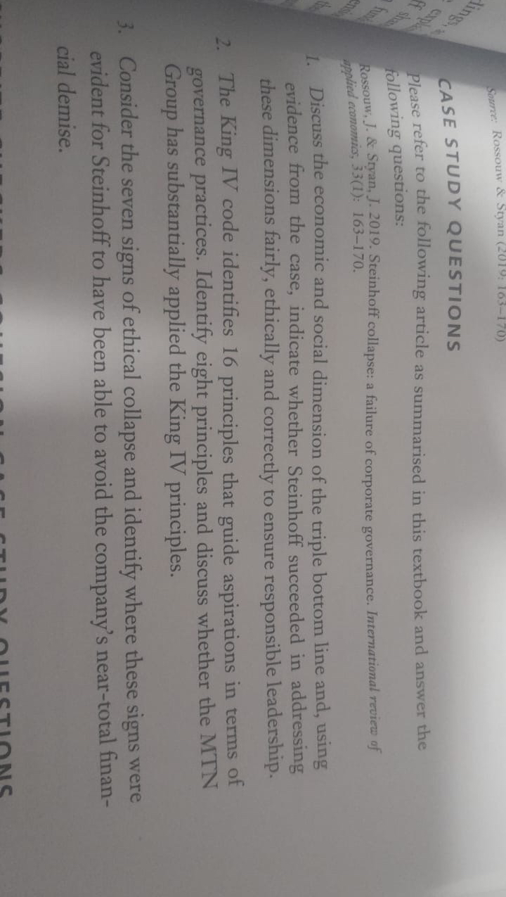  CASE STUDY QUESTIONS Please refer to the following article as summarised