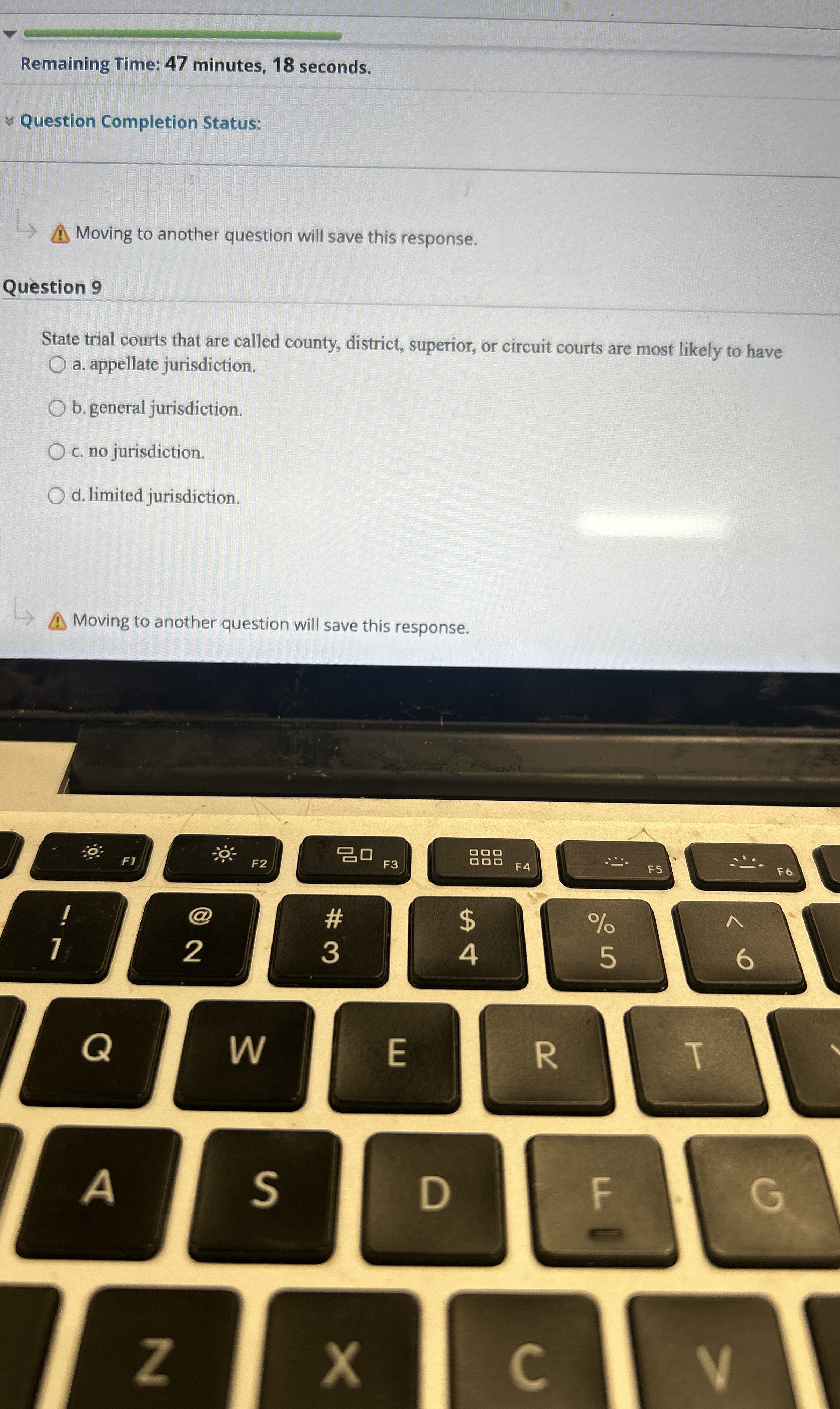  Remaining Time: 47 minutes, 18 seconds. Question Completion Status: Moving to