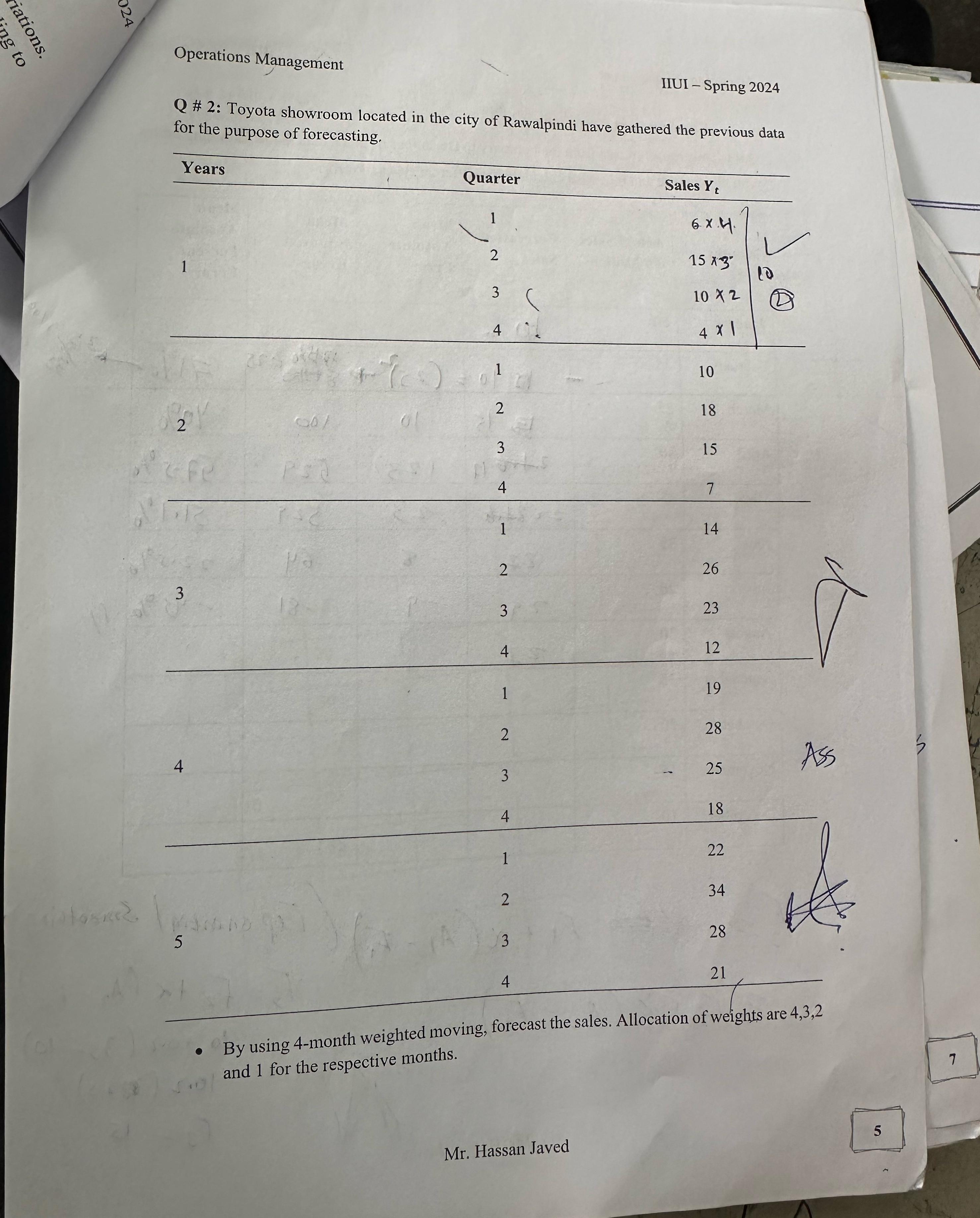  Operations Management IIUI - Spring 2024 Q # 2: Toyota showroom