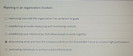  Planning in an organization involves w gith measuring how well the