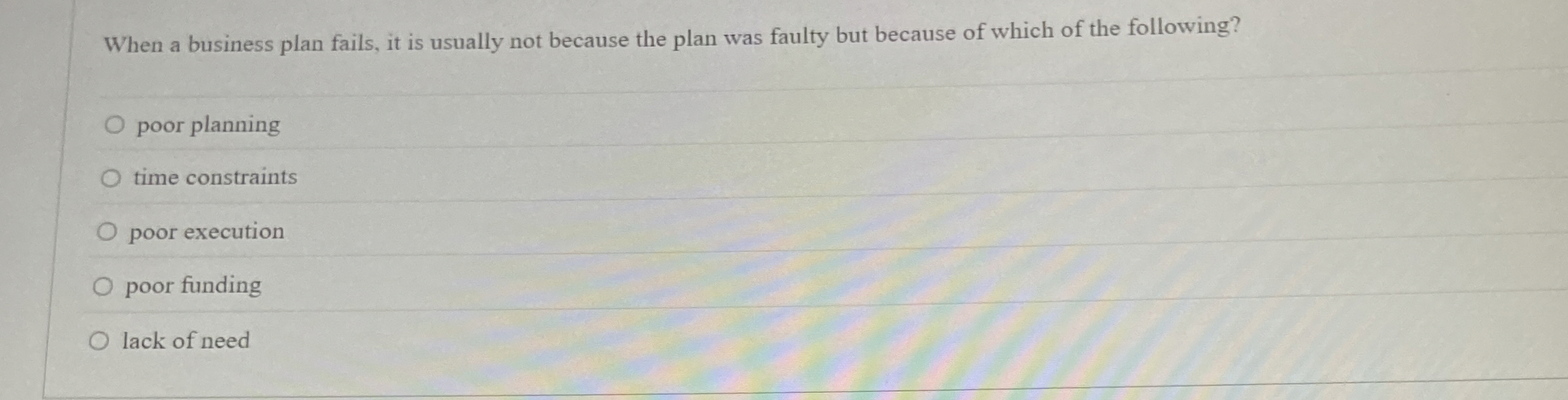  When a business plan fails, it is usually not because the