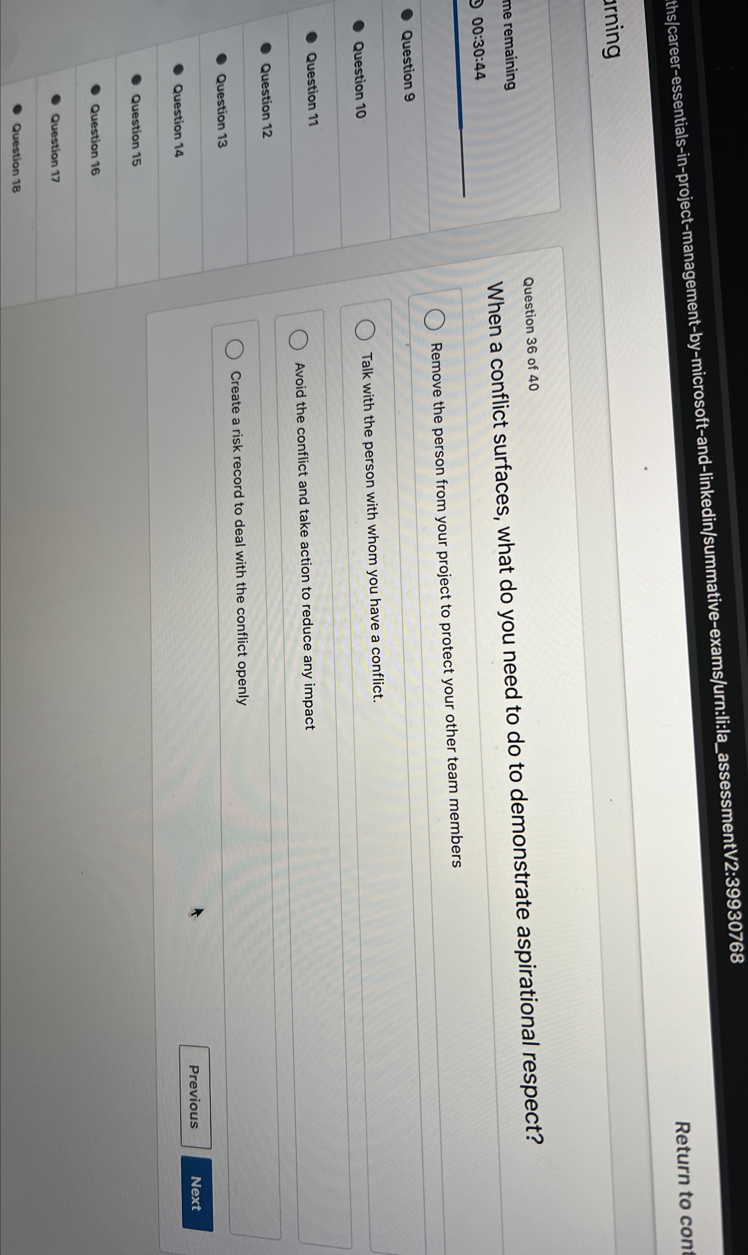  ths/career-essentials-in-project-management-by-microsoft-and-linkedin/summative-exams/urn:li:la_assessmentV2:39930768 Return to con aning me remaining 00:30:44 Question 9 Question