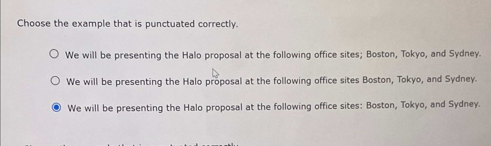  Choose the example that is punctuated correctly. We will be presenting