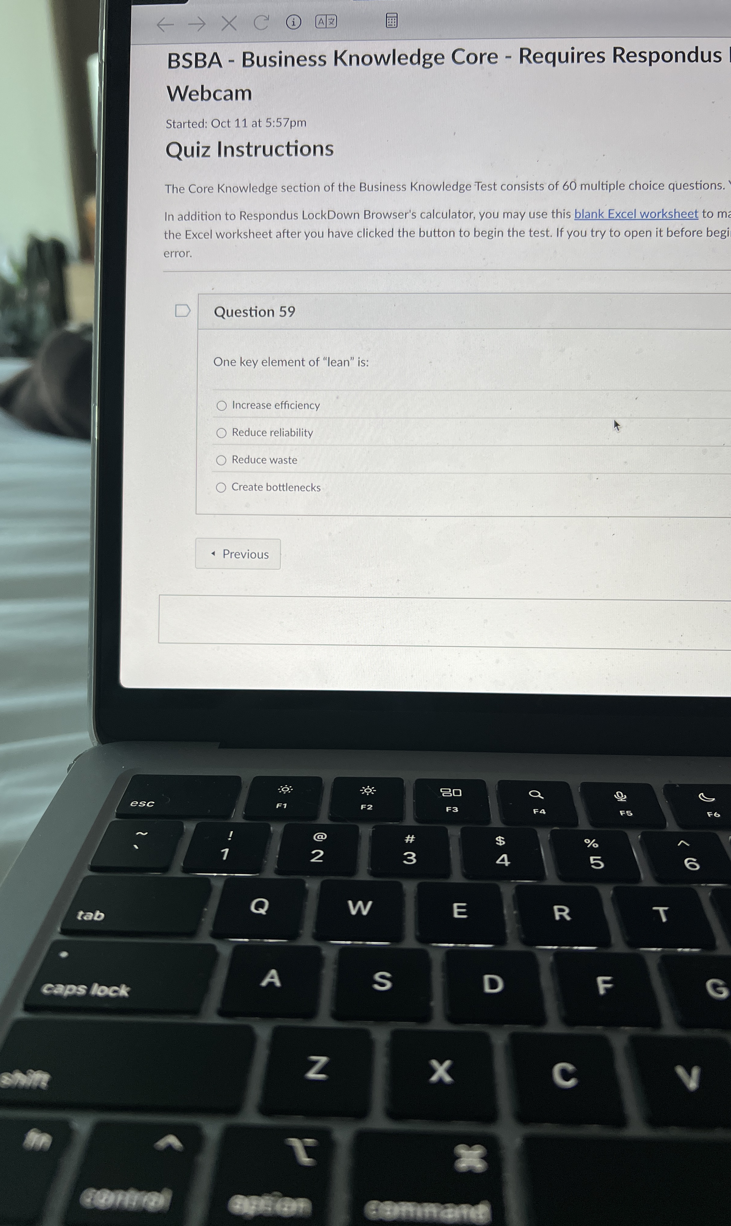  Question 59 One key element of "lean" is: Increase efficiency Reduce