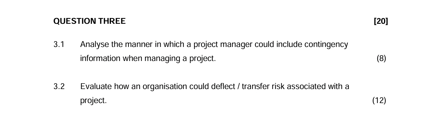  QUESTION THREE 3.1 Analyse the manner in which a project manager