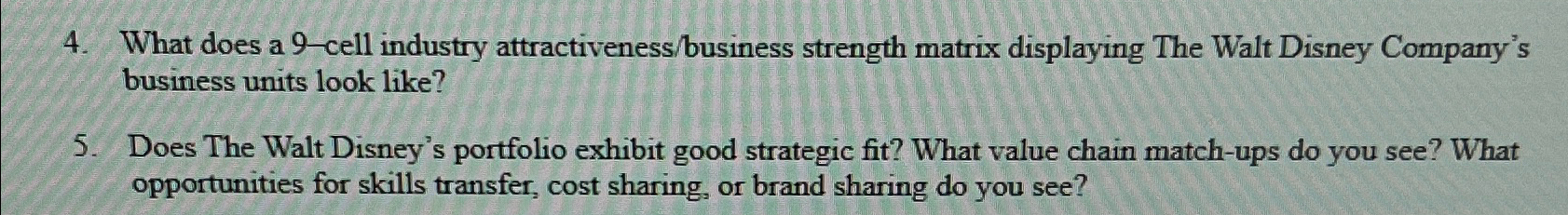  What does a 9-cell industry attractiveness/business strength matrix displaying The Walt