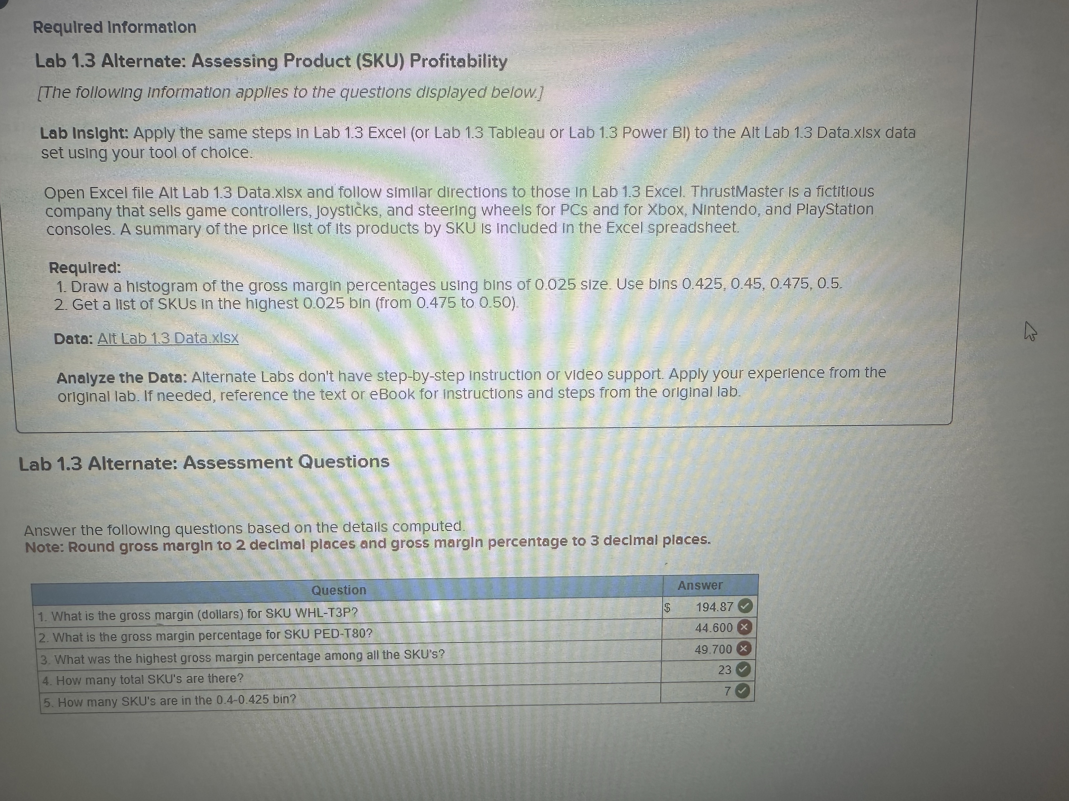  Required Informatlon Lab 1.3 Alternate: Assessing Product (SKU) Profitability [The following
