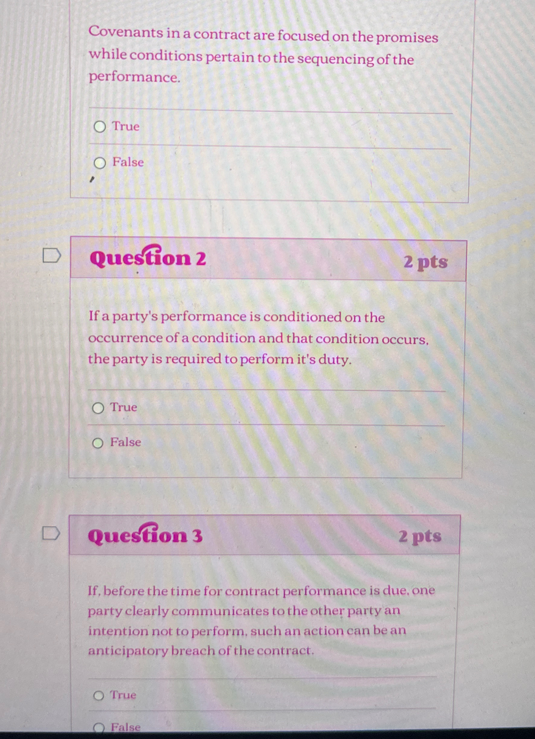  Covenants in a contract are focused on the promises while conditions