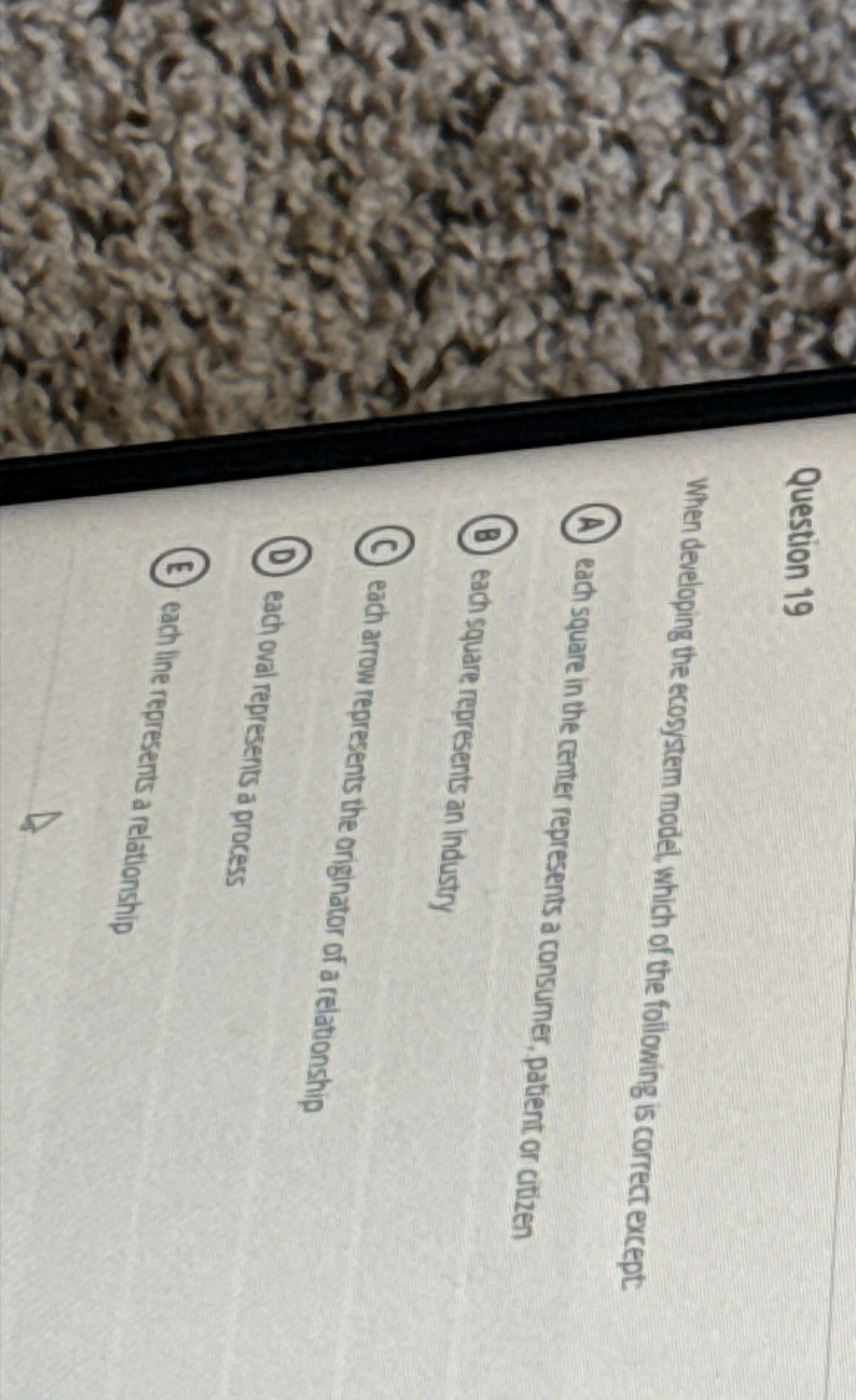  Question 19 When developing the ecosystem model, which of the following