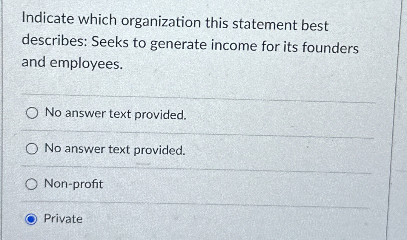  Indicate which organization this statement best describes: Seeks to generate income