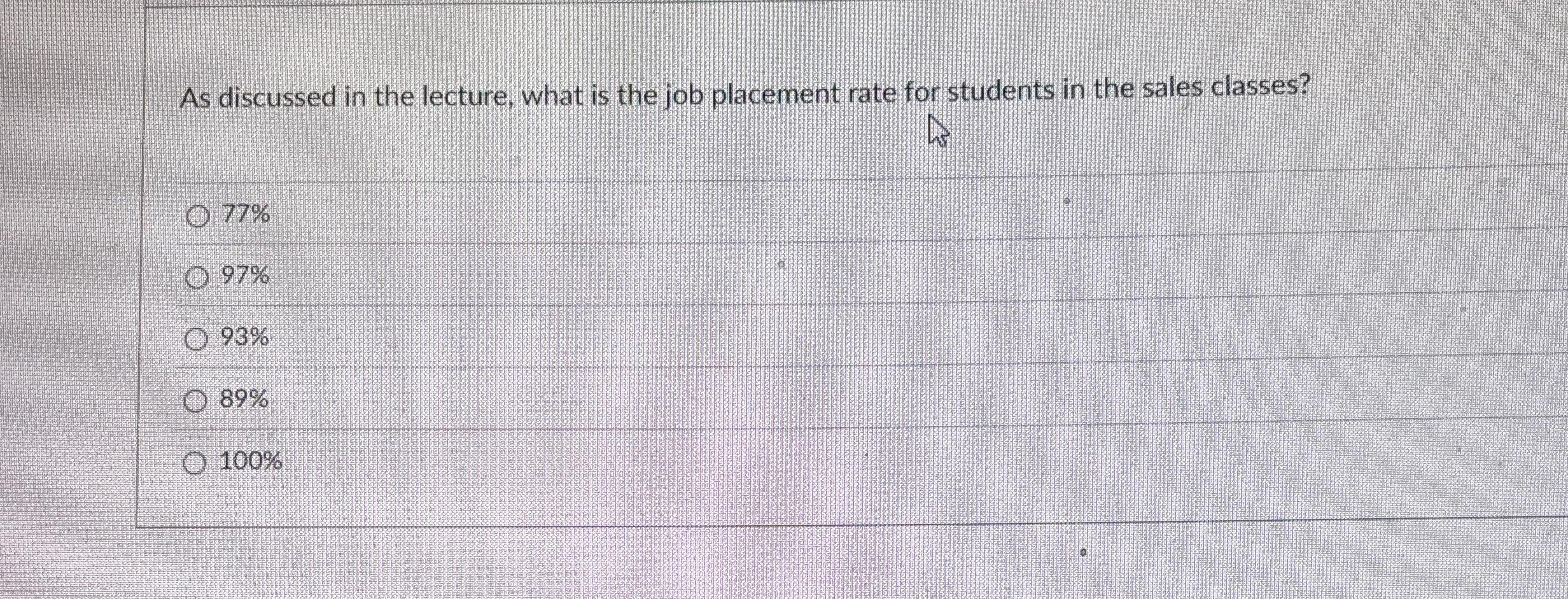  As discussed in the lecture, what is the job placement rate