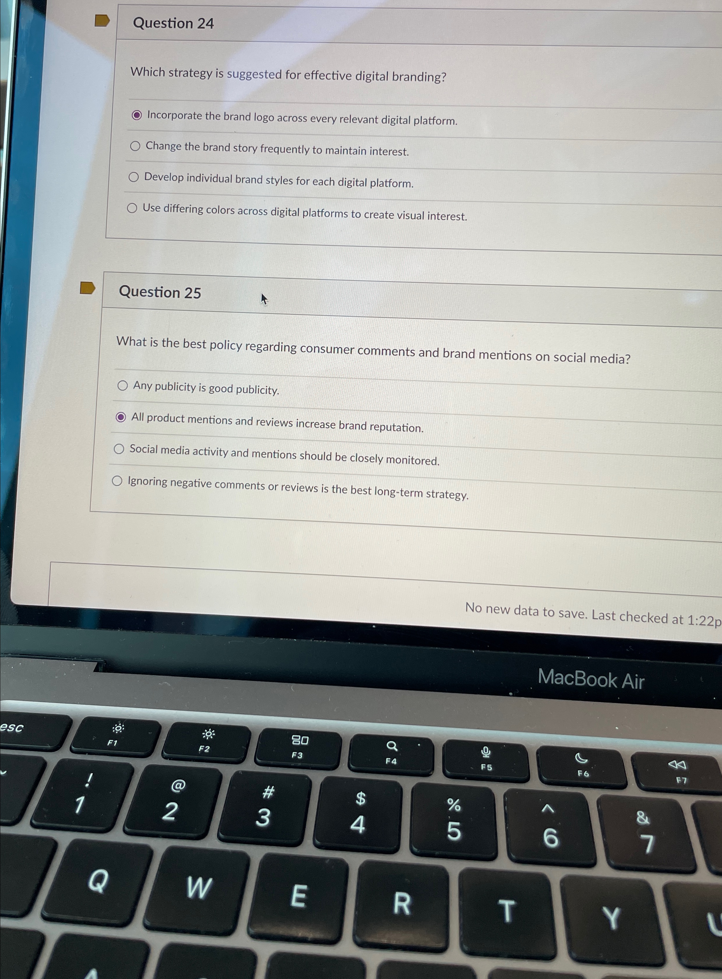  Question 24 Which strategy is suggested for effective digital branding? Incorporate