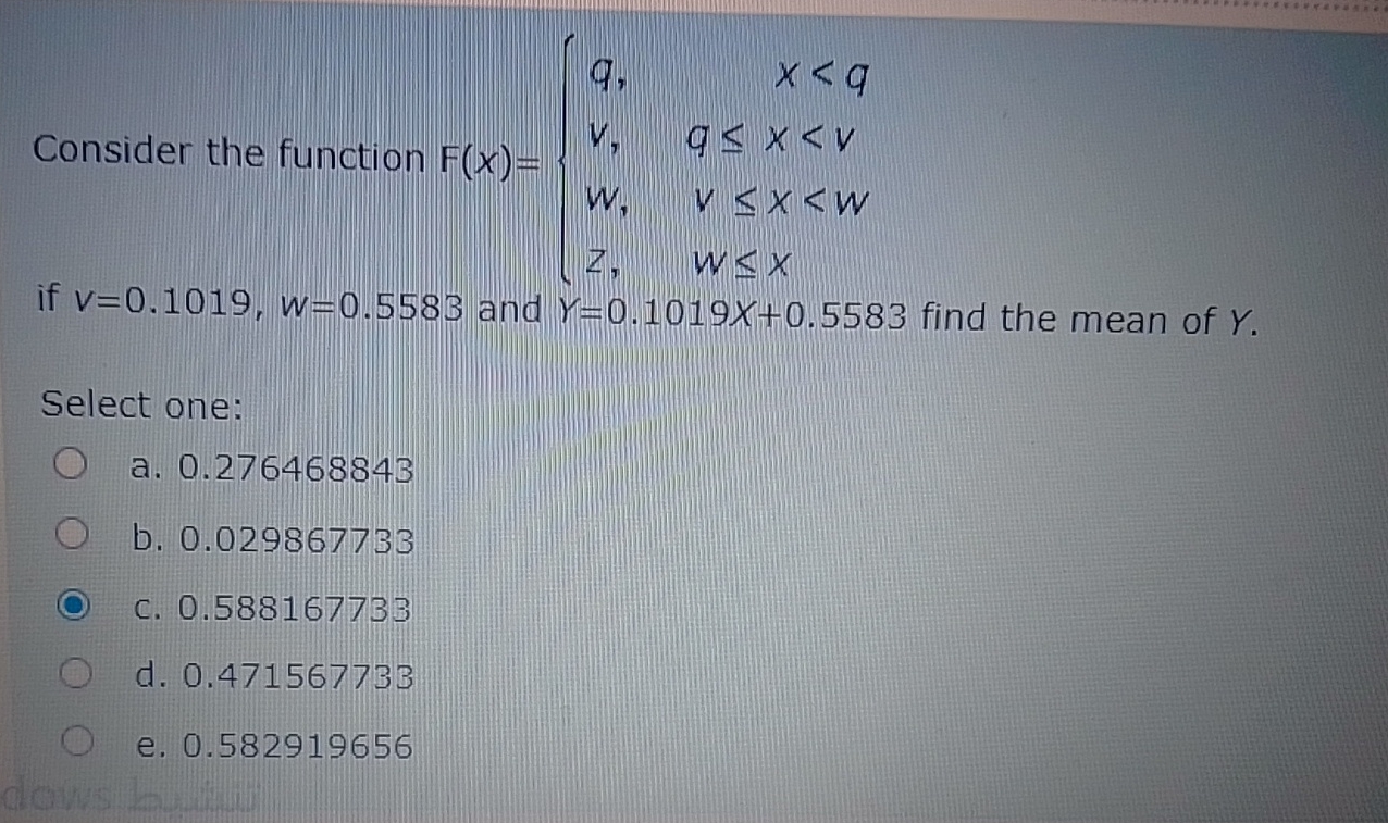  Consider the function v=0.1019,w=0.5583Y=0.1019x+0.5583Y 