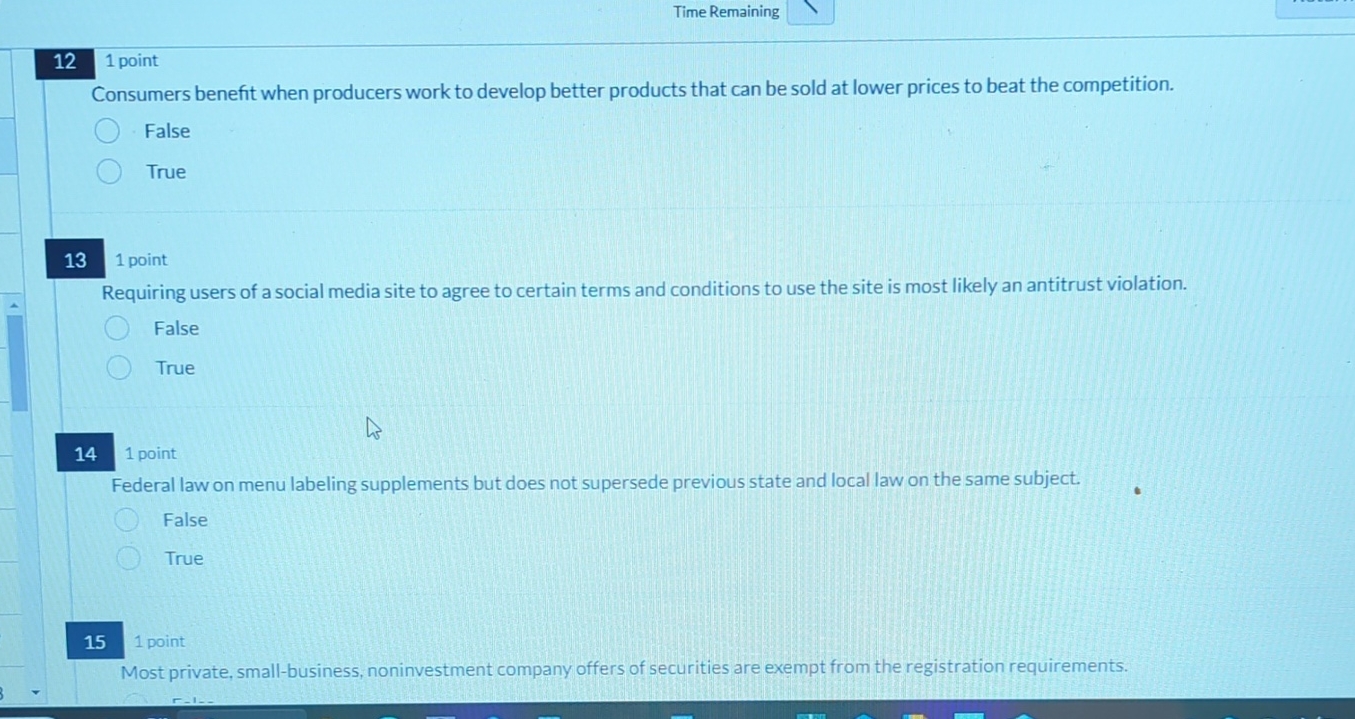 Time Remaining 121 point Consumers benefit when producers work to develop