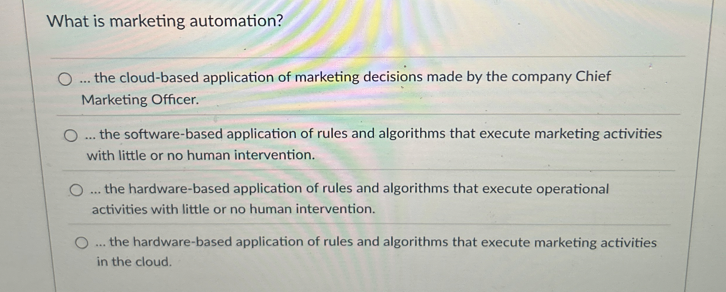  What is marketing automation? ... the cloud-based application of marketing decisions