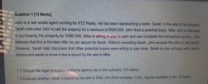  Question Marks] John is a real estate agent working for XYZ