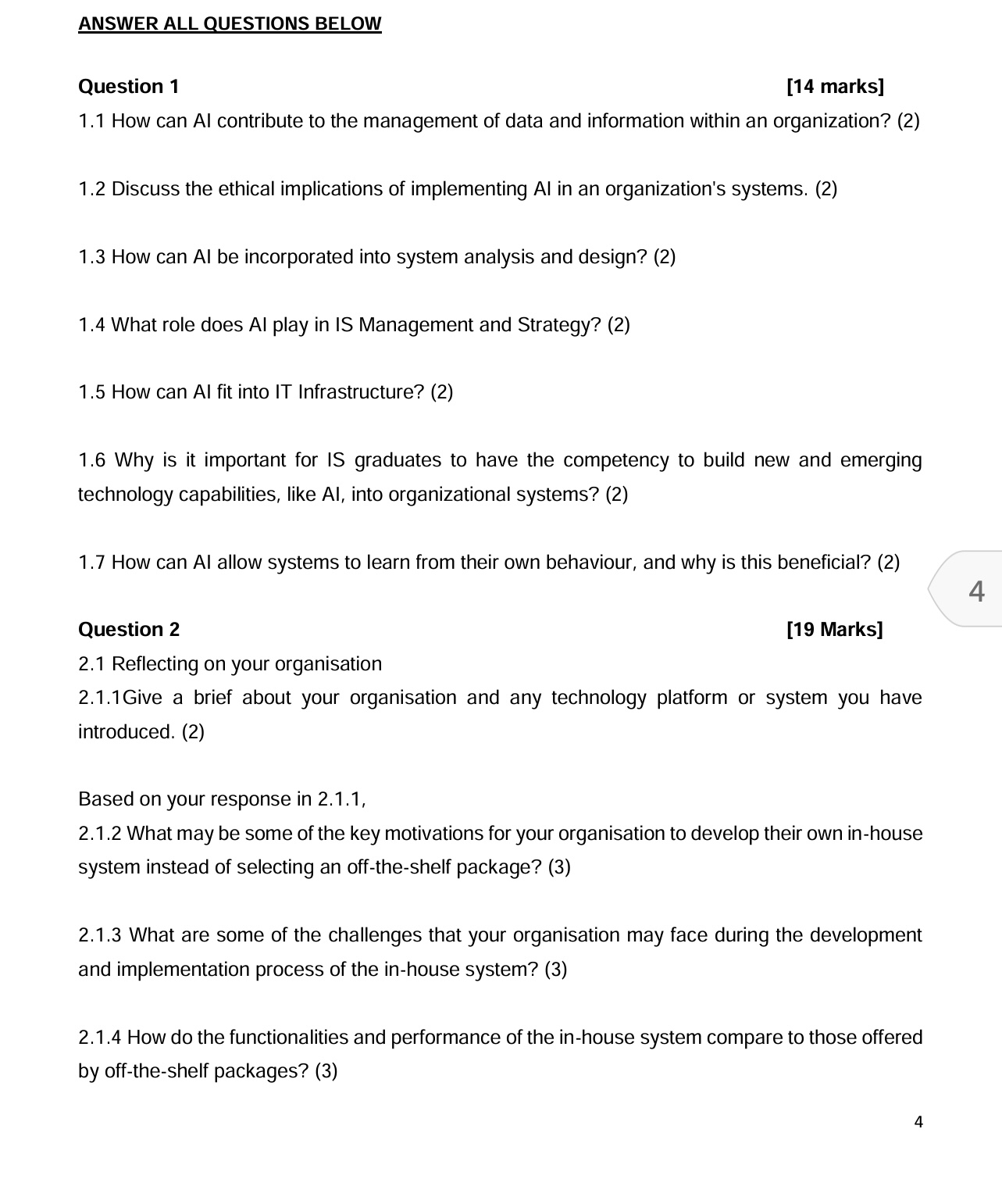  ANSWER ALL QUESTIONS BELOW Question 1 [14 marks] 1.1 How can