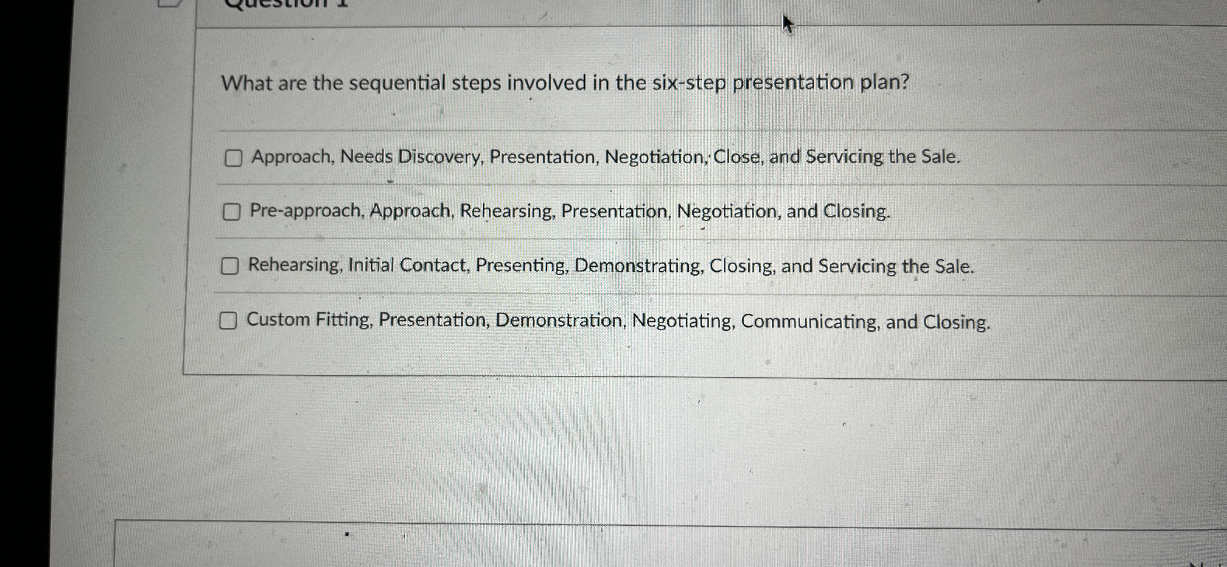  What are the sequential steps involved in the six-step presentation plan?