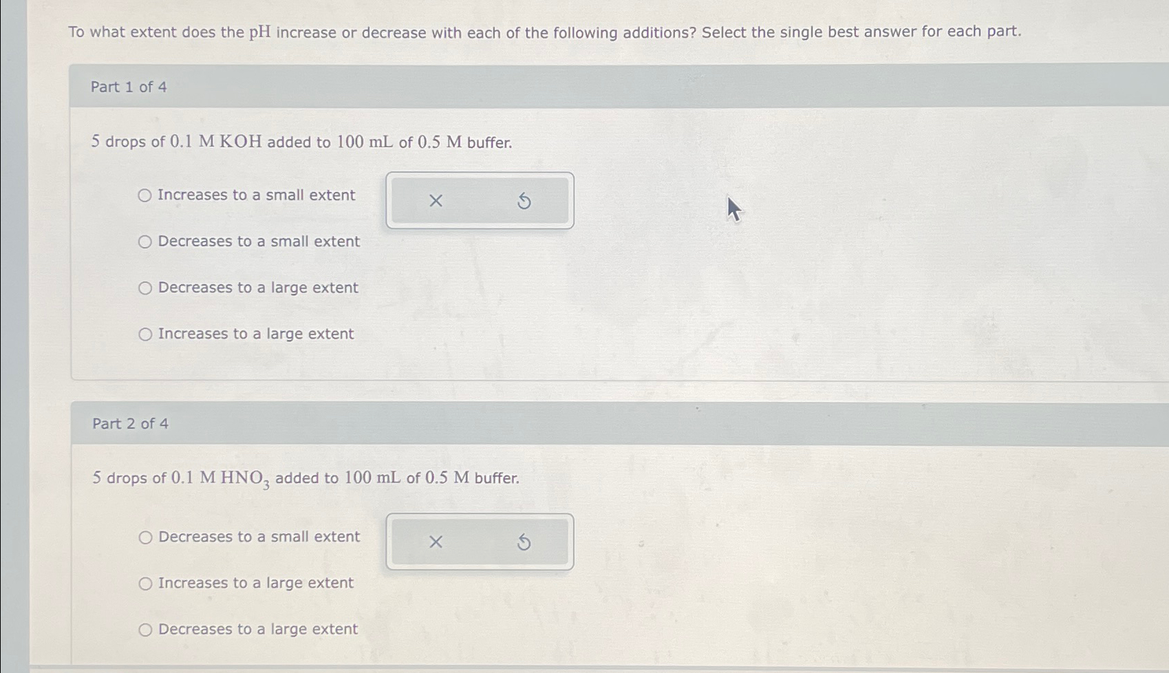  To what extent does the pH increase or decrease with each