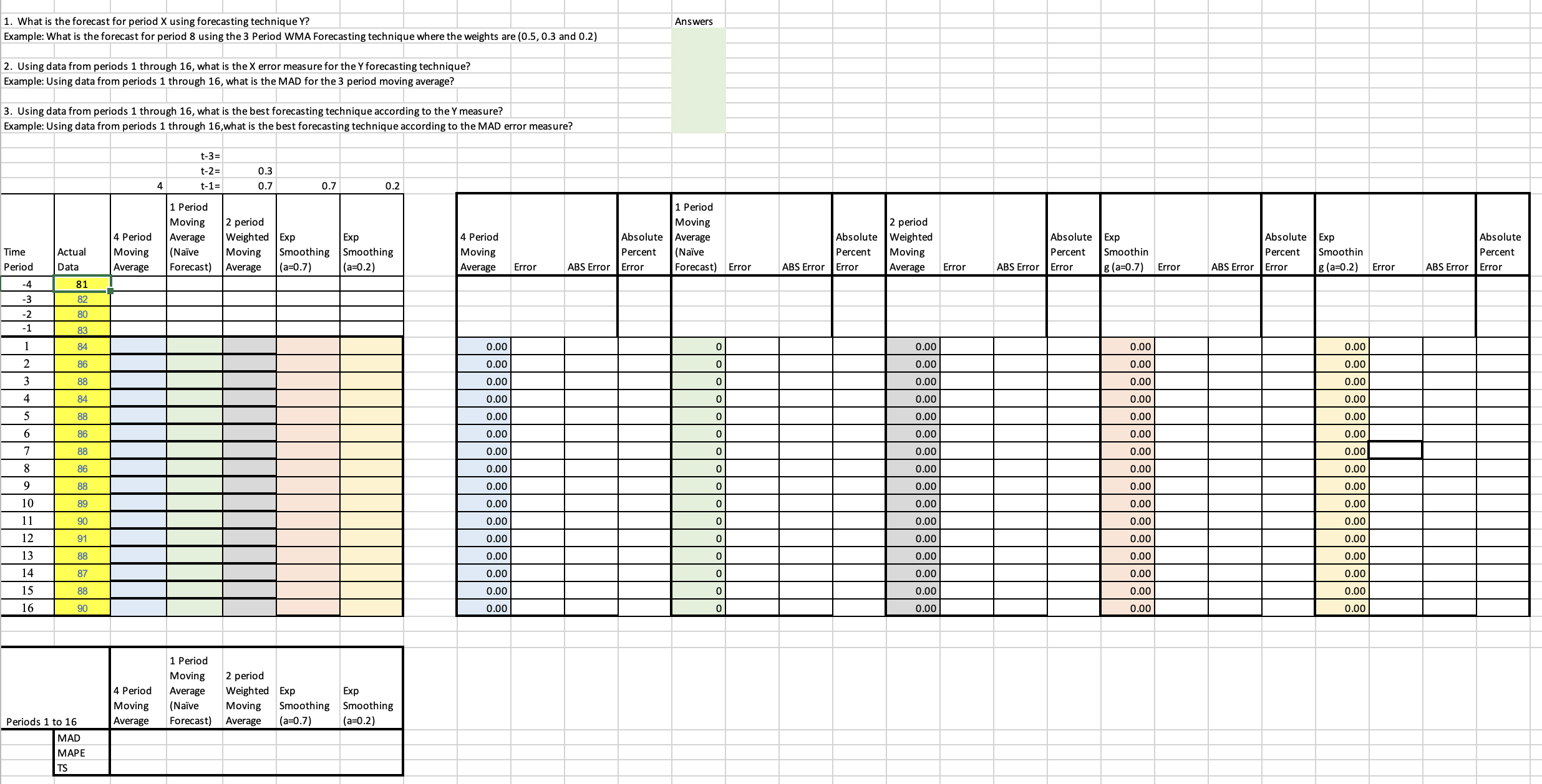  Please show me the steps to solve this forecasting spreadsheet. 1.