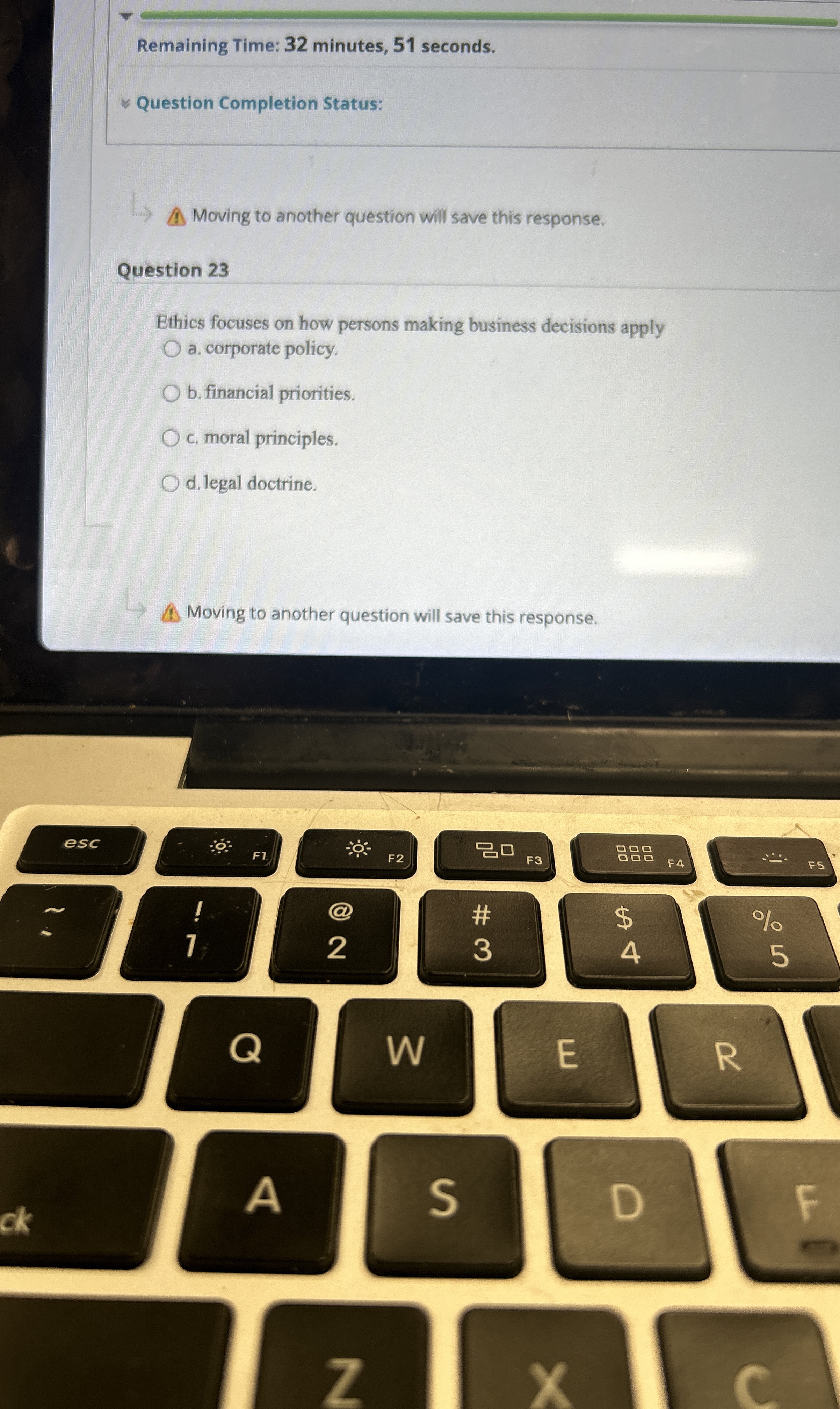  Remaining Time: 32 minutes, 51 seconds. Question Completion Status: Moving to