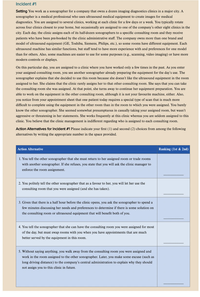  Incident #1 Setting You work as a sonographer for a company