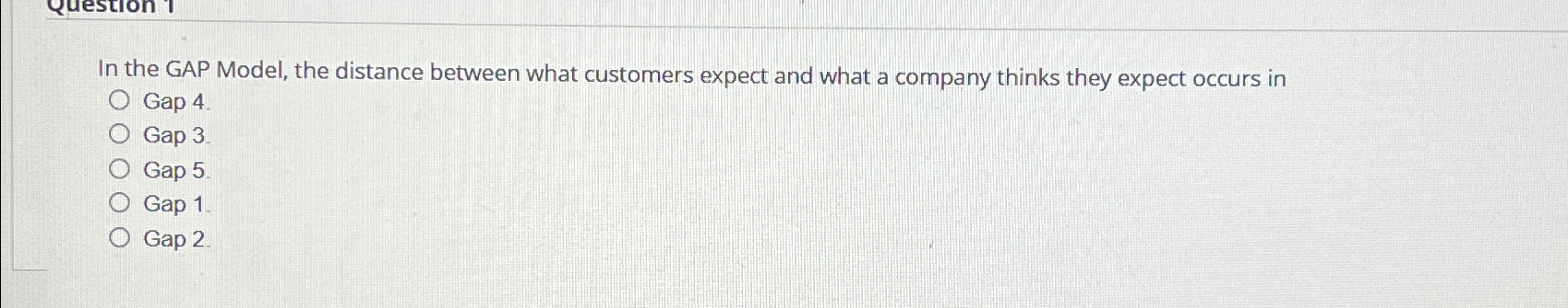  In the GAP Model, the distance between what customers expect and