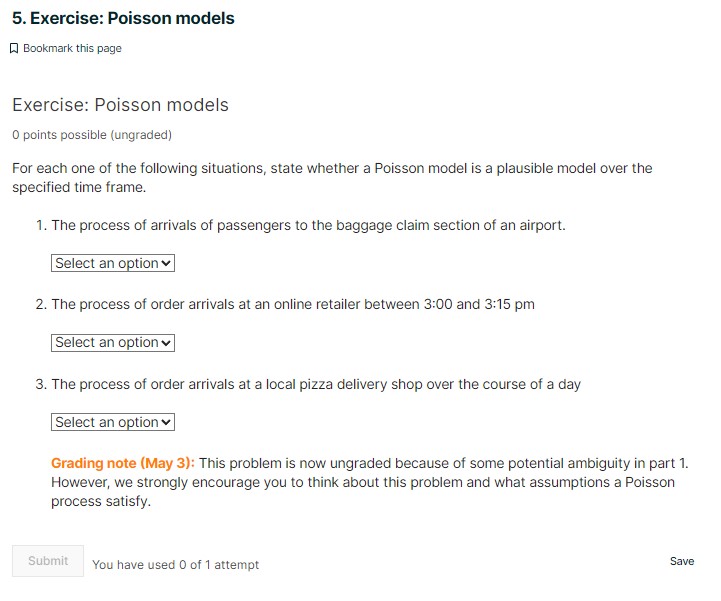  Exercise: Poisson models 0 points possible (ungraded) For each one of