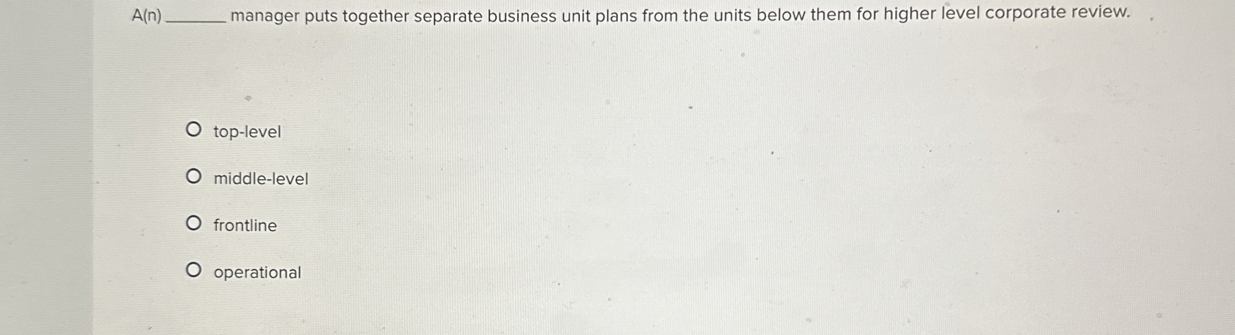  A(n)q, manager puts together separate business unit plans from the units